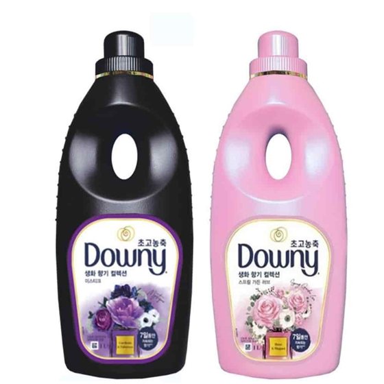 Downy ultra-concentrated fabric softener, 1L bottles in black and pink